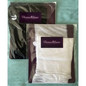 2 PAIRS Vienne Milano LUANA Sheer Classic Black and Ivory Thigh Highs XL